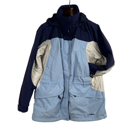 LL‎ Bean Hooded Snow Ski Jacket Coat OWV87 Shell WMN Size M Hooded Full Zip Blue - Picture 1 of 15